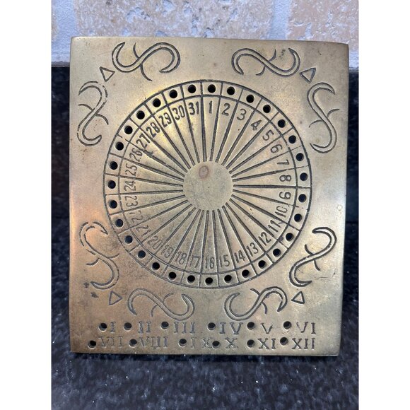 Vtg Solid Brass Perpetual Sundial Vintage Calendar With Easel Stand Decoration - Picture 1 of 5
